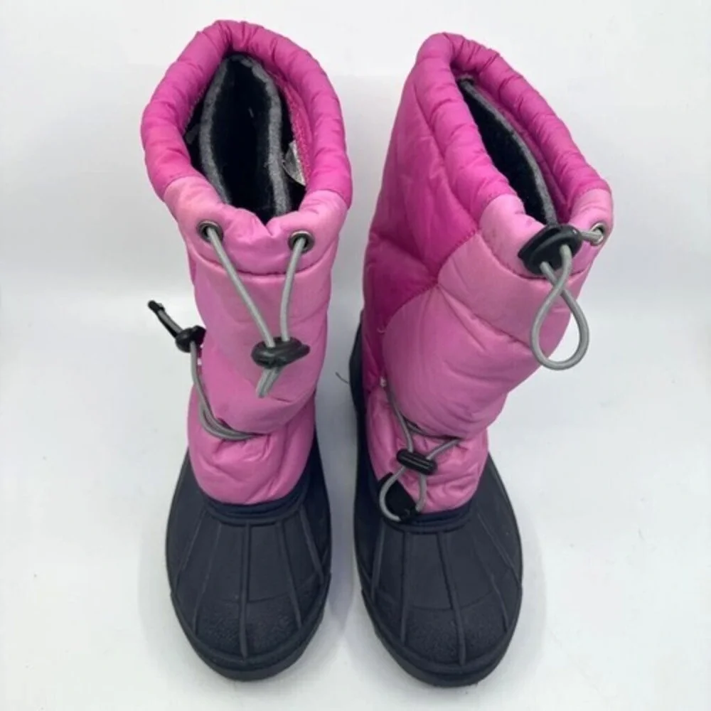 Columbia Moonridge II Snow Boots Kids Size 4 Pink Black Waterproof YY1193 Good‎